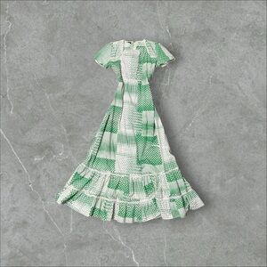 Green & White Pattern Prairie Dress